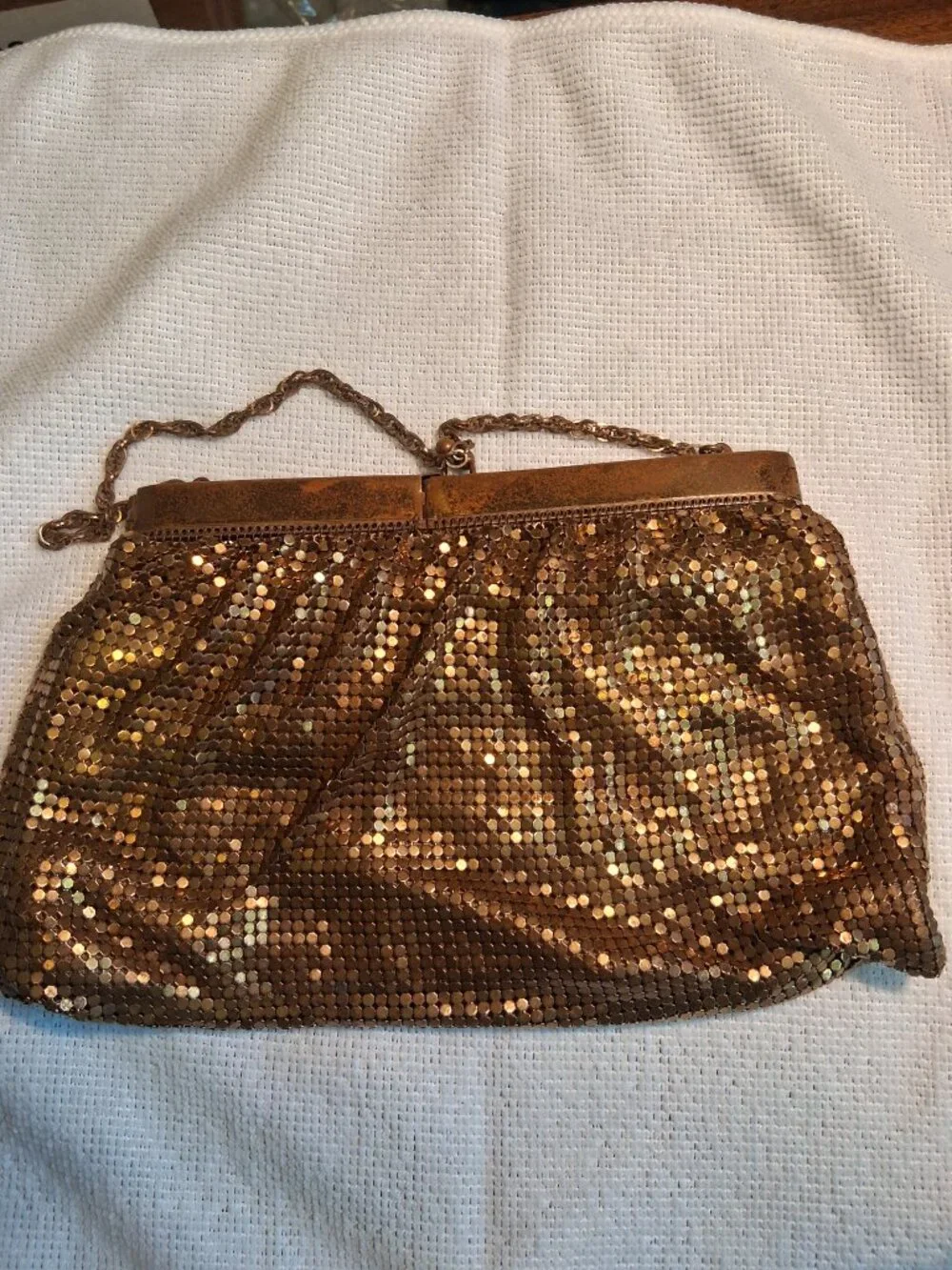 🌟Vintage White & Davis Gold Mesh Evening Bag –👄 1940s Kiss‑Lock Purse